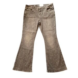 Thereabouts Mid‎ Rise Flare Jeans Black Rhinestone Embellished Plus Size 20.5P